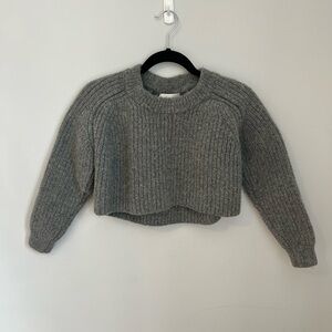 3.1 Phillip Lim Cropped Rib-Knit Crewneck Sweater in Gray